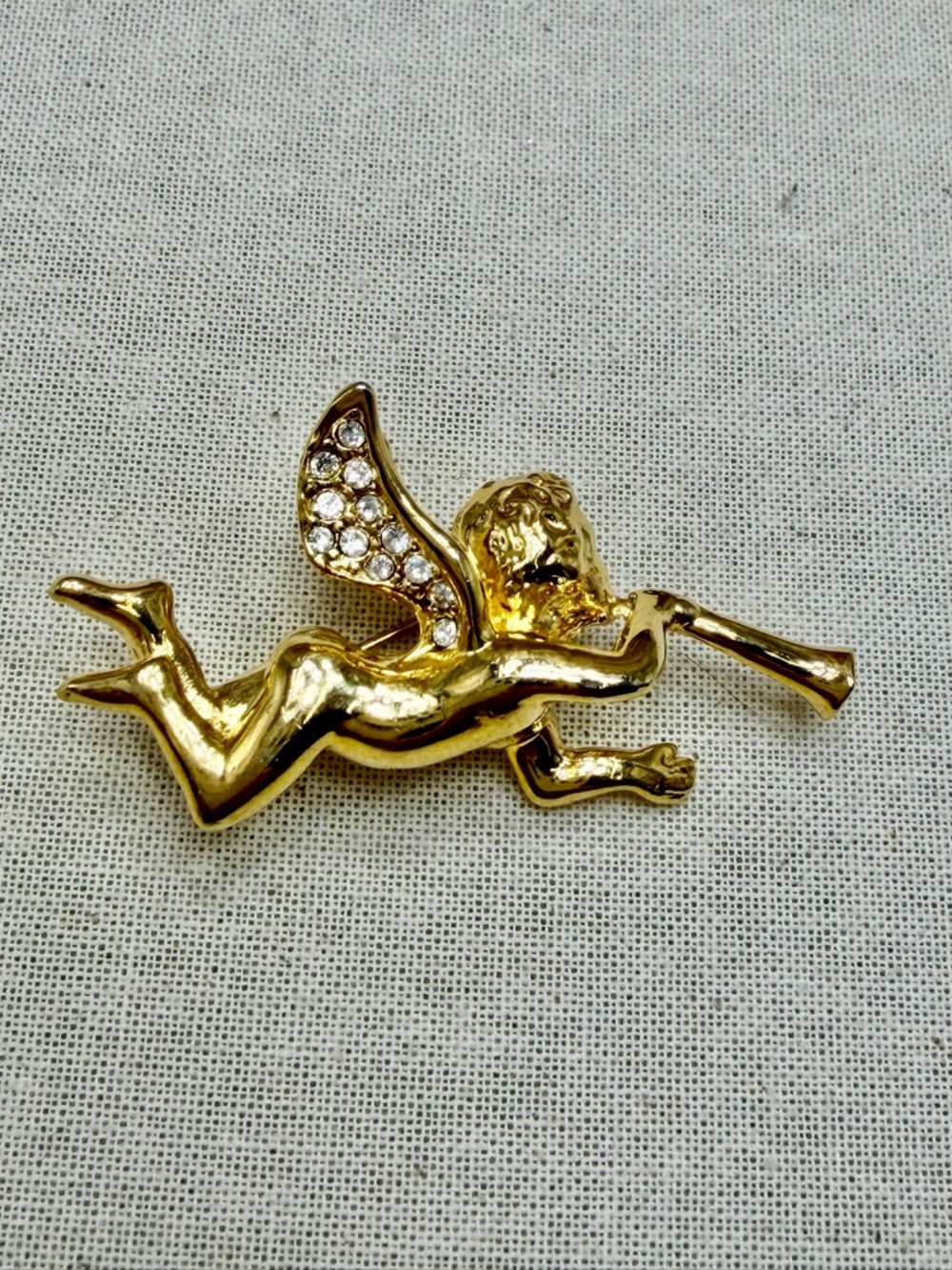 Carolee Gold-Tone Cherub Brooch with Crystal Wings